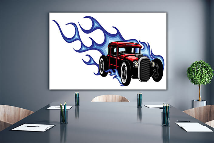 WEB004 0008 ML 0013 39605974 car muscle old 70s vector illustration with flames AOAY5867