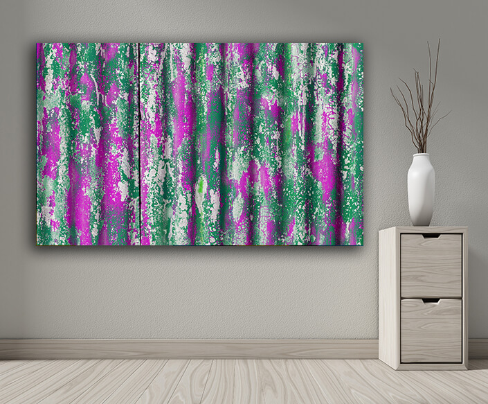 WEB004 0018 MP 0006 37588424 colorful motley green and pink peeled off paint layers on corrugated zinc coated steel AOAY6732