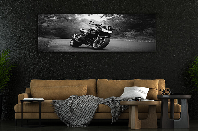 WEB004 0034 WEB001 0005 48370174 black sports motorcycle standing on a forest road on a background of green trees AOAY5974