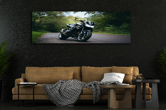 WEB004 0035 WEB001 0004 48370174 black sports motorcycle standing on a forest road on a background of green trees AOAY6331