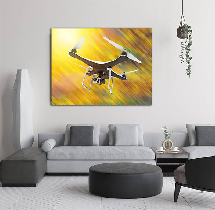 WEB005 0012 WEB001 0029 46105754 drone with digital camera flying on a yellow background AOAY5301