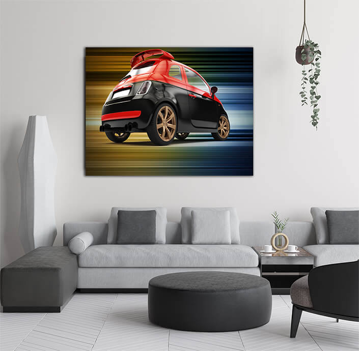 WEB005 0015 WEB001 0026 46106012 back of a generic red and black city car AOAY5306