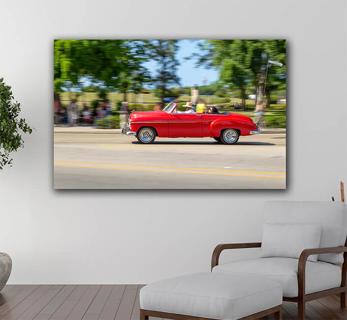 WEB005 0040 ML 0033 32444656 havana Cuba circa 2017 panning on an American red classic AOAY6218