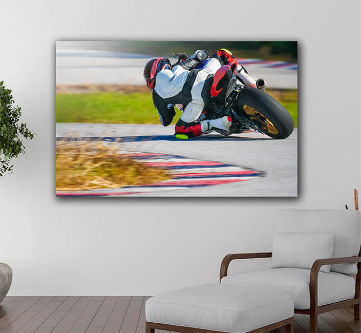 WEB005 0054 ML 0019 36731406 motorcycle leaning into a fast corner on race track AOAY6145