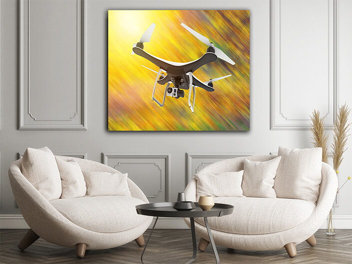 WEB006 0012 WEB001 0029 46105754 drone with digital camera flying on a yellow background AOAY5301