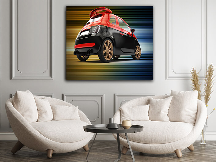 WEB006 0015 WEB001 0026 46106012 back of a generic red and black city car AOAY5306