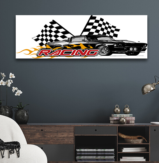 WEB006 0035 ML 0042 27113660 vector illustration muscle car with flames and race flag AOAY5824