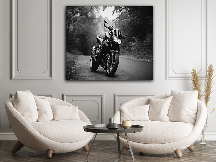 WEB006 0036 WEB001 0005 48370174 black sports motorcycle standing on a forest road on a background of green trees AOAY5974