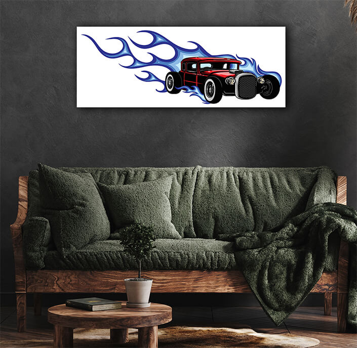 WEB007 0006 ML 0013 39605974 car muscle old 70s vector illustration with flames AOAY5867