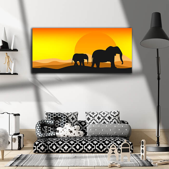 WEB002 0007 ML 0006 32220384 black silhouette of elephant with bright sun AOAY7070