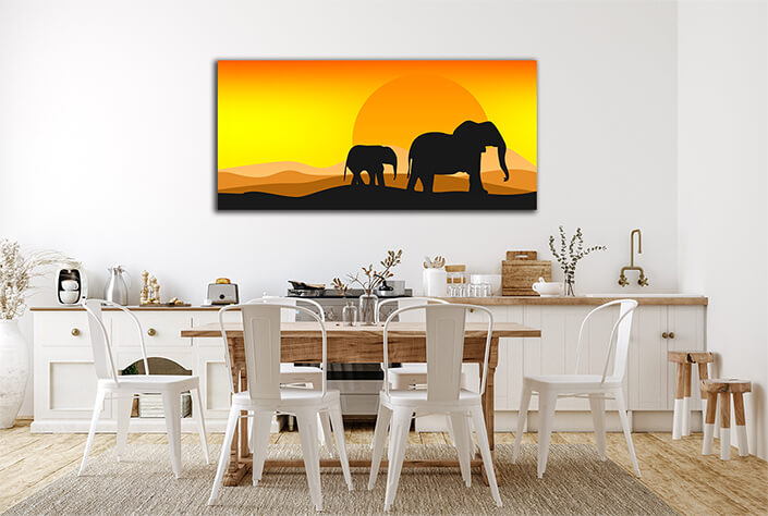 WEB003 0006 ML 0006 32220384 black silhouette of elephant with bright sun AOAY7070