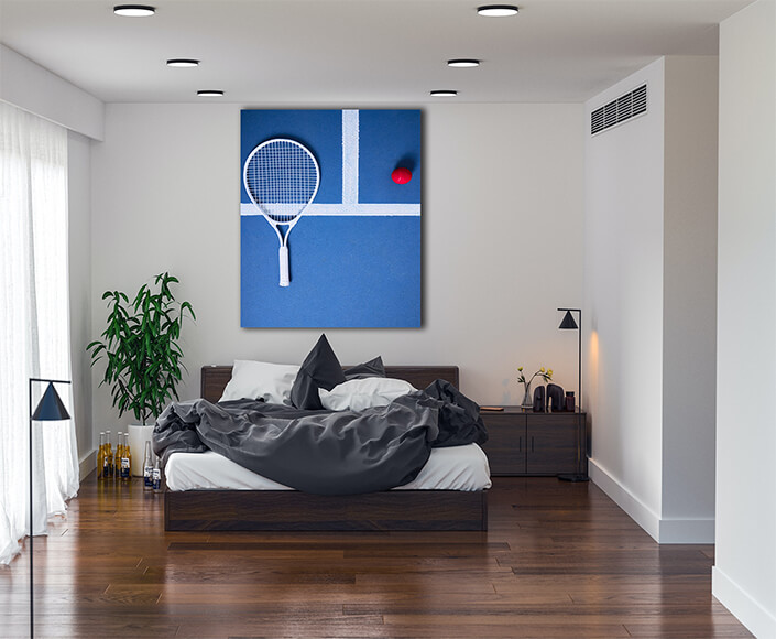 WEB004 0046 MP 0029 47582276 just go out there and do what you have to do a tennis ball and racket on a blue AOAY5723