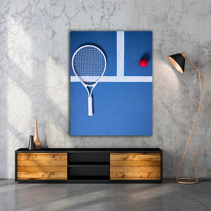 WEB005 0054 MP 0029 47582276 just go out there and do what you have to do a tennis ball and racket on a blue AOAY5723