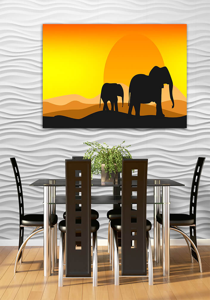 WEB006 0004 ML 0006 32220384 black silhouette of elephant with bright sun AOAY7070