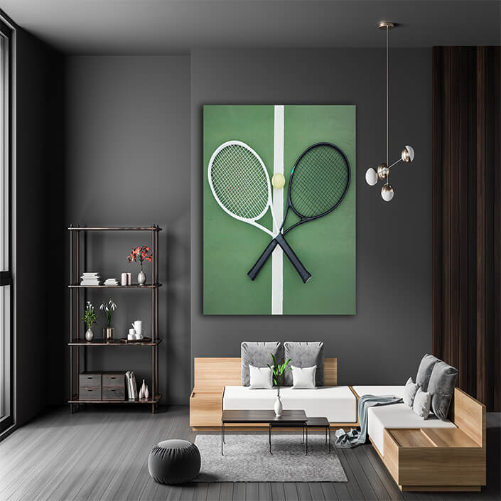 WEB006 0045 MP 0031 47442724 two tennis rackets and a ball on an empty court AOAY5721