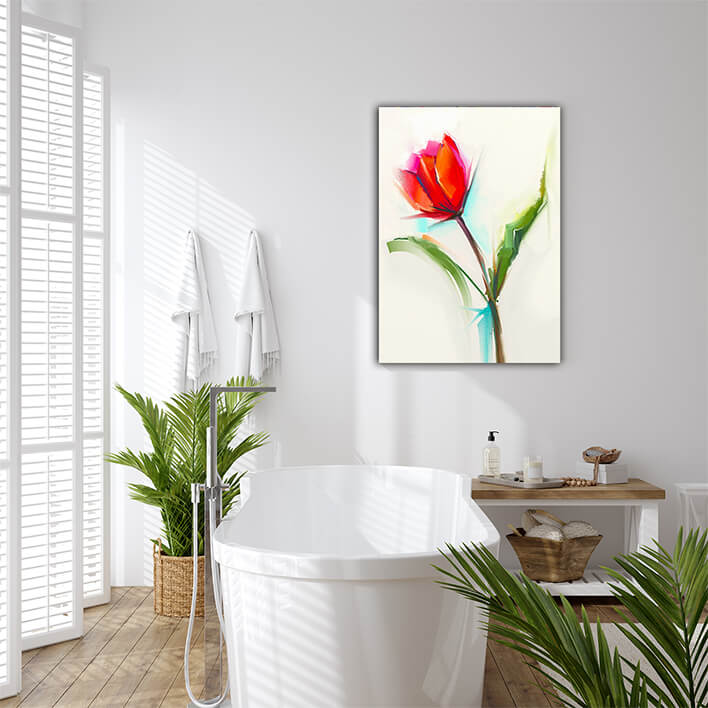 WEB007 0002 MP 0030 22743724 oil painting a single red tulip flower with green leaves AOAY7027