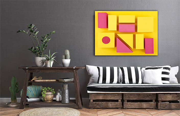 WEB002 0000 MS 0034 37007480 abstract yellow and pink geometric figures on yellow background AOAY5652