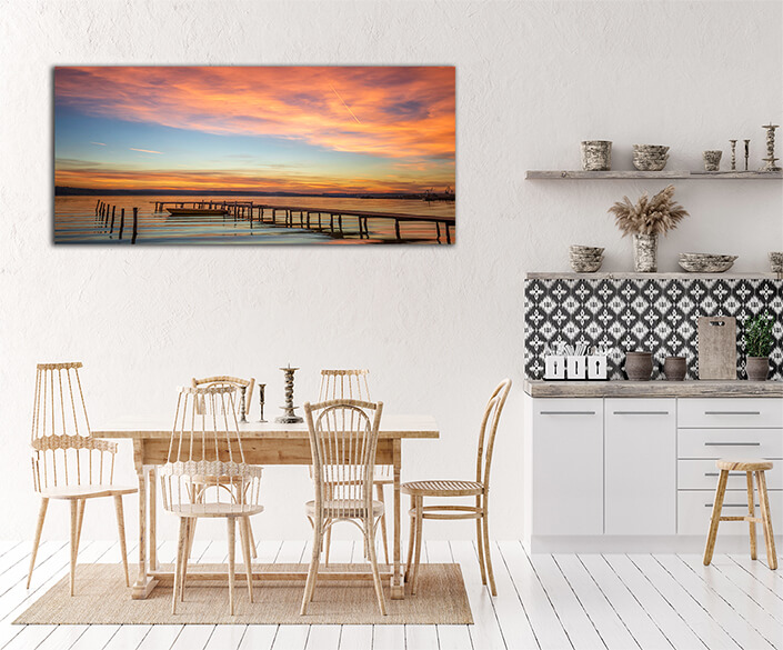 WEB002 0003 ML 0018 46474806 magnificent sunset at the seashore with wooden pier and boat AOAY4809