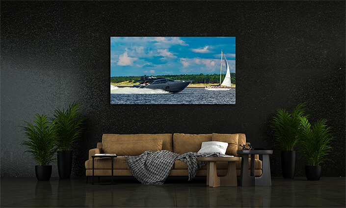 WEB002 0007 MP 0021 35142096 A grey motor yacht in move AOAY6310