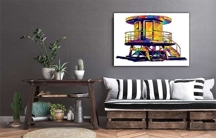 WEB002 0010 MS 0024 45053856 pop art illustration of lifeguard hut in miami beach florida usa AOAY7112