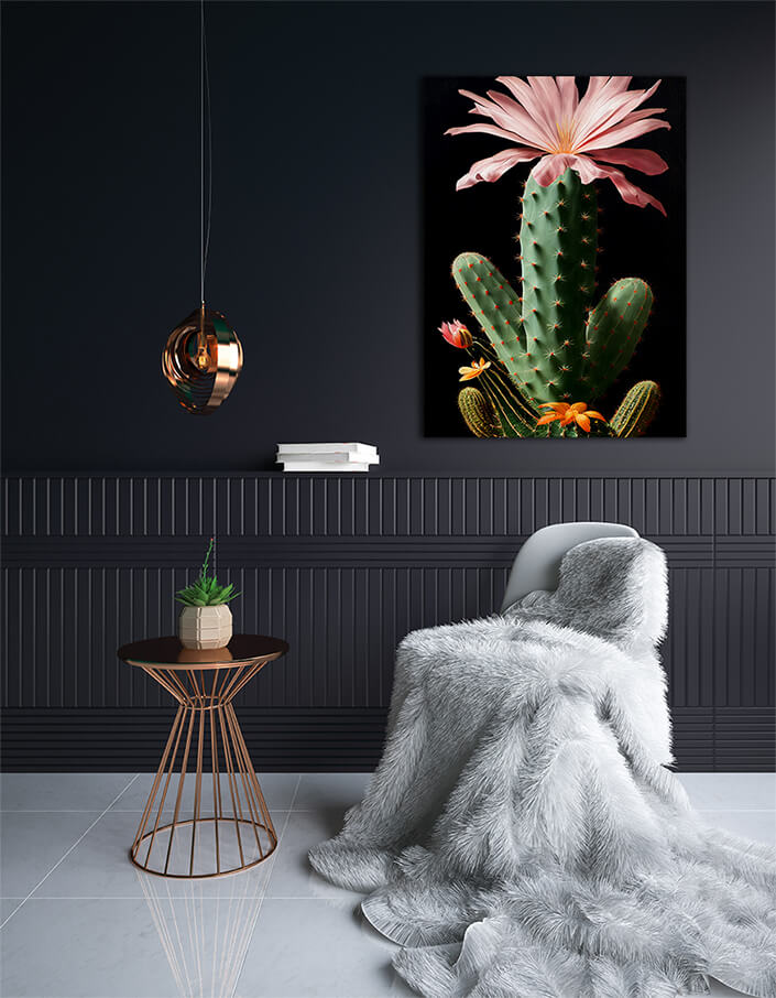 WEB002 0022 ML 0006 49139418 an artistic illustration of a pink cactus flower and its prickly stem AOAY8235
