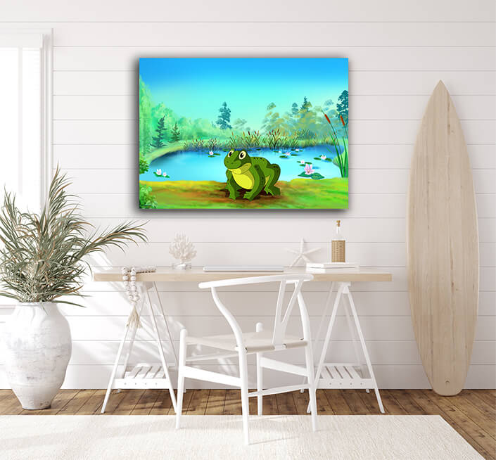 WEB002 0030 ML 0025 48023424 big green toad near a pond illustration AOAY5955