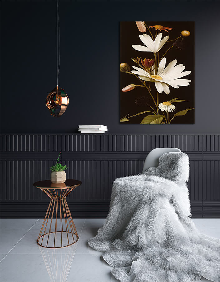WEB002 0040 ML 0046 49132474 white daisy flowers illustration on black background AOAY8193