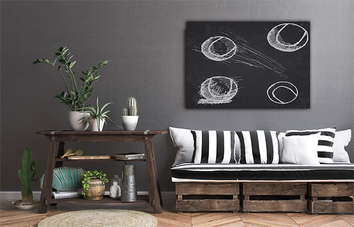 WEB002 0056 MS 0040 33983670 tennis ball sketch set on blackboard AOAY5710