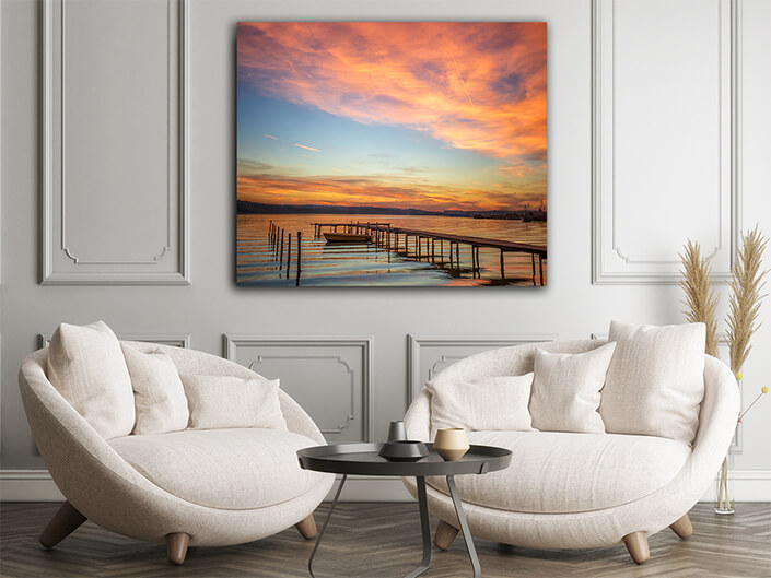 WEB004 0003 ML 0018 46474806 magnificent sunset at the seashore with wooden pier and boat AOAY4809