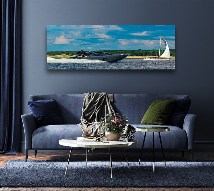 WEB004 0009 MP 0021 35142096 A grey motor yacht in move AOAY6310