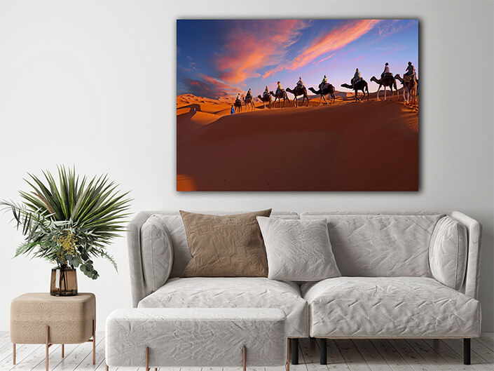 WEB004 0026 ML 0035 39990382 camel caravan going through the Sahara desert in Morocco at sunset AOAY5243