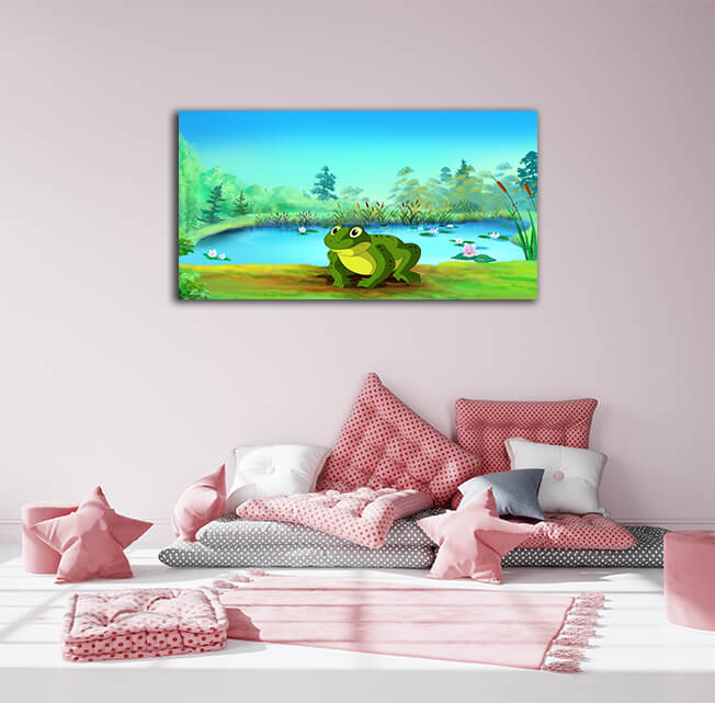 WEB004 0030 ML 0025 48023424 big green toad near a pond illustration AOAY5955