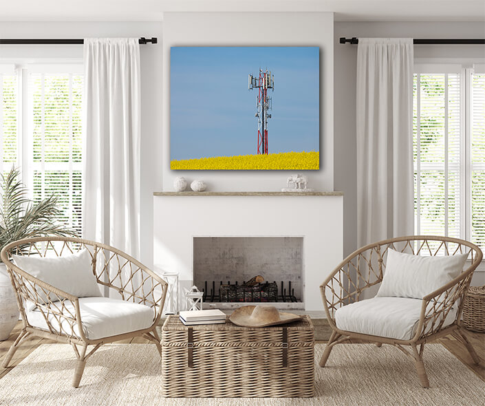 WEB004 0035 MP 0034 7480402 Transmitter tower above a blooming rapeseed field AOAY7216