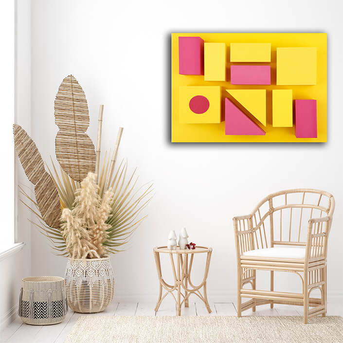 WEB004 0055 MS 0034 37007480 abstract yellow and pink geometric figures on yellow background AOAY5652