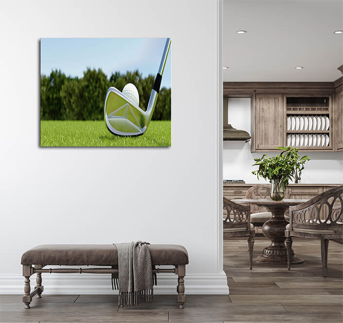 WEB004 0064 ML 0004 48167082 golf ball on tee and golf club with fairway green AOAY6169