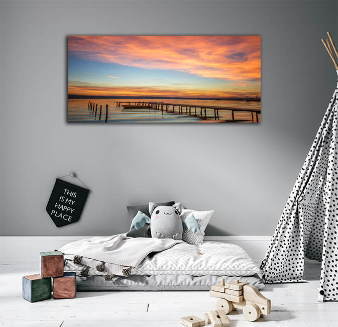 WEB005 0003 ML 0018 46474806 magnificent sunset at the seashore with wooden pier and boat AOAY4809