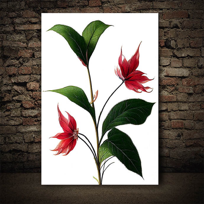 WEB005 0022 ML 0013 49132794 poinsettia flowers red petals green leaves on white artistic illustration AOAY8228