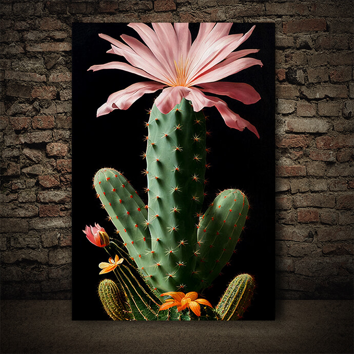 WEB005 0029 ML 0006 49139418 an artistic illustration of a pink cactus flower and its prickly stem AOAY8235