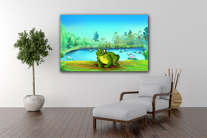 WEB005 0030 ML 0025 48023424 big green toad near a pond illustration AOAY5955
