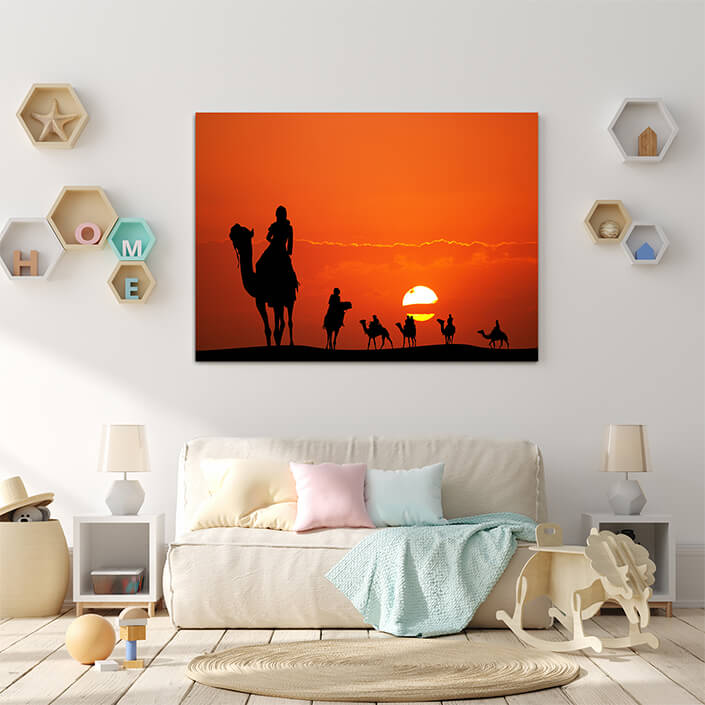 WEB005 0034 ML 0028 29889334 illustration of sunset camel ride AOAY4957