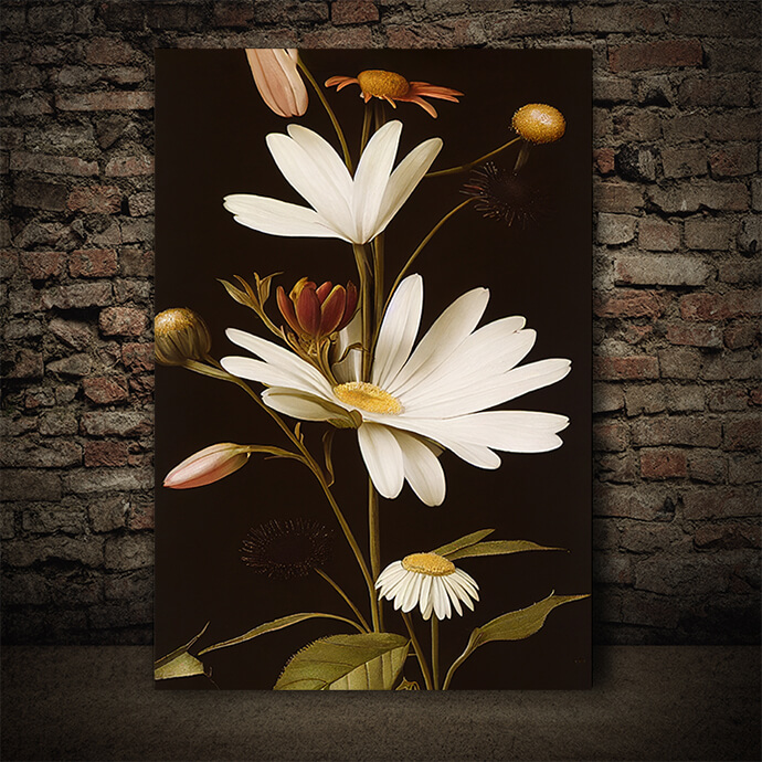 WEB005 0046 ML 0046 49132474 white daisy flowers illustration on black background AOAY8193