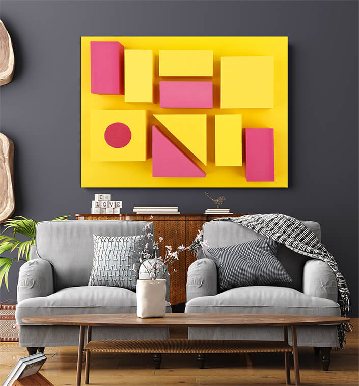 WEB006 0005 MS 0034 37007480 abstract yellow and pink geometric figures on yellow background AOAY5652