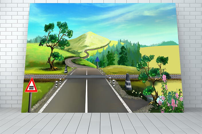 WEB006 0013 ML 0007 48805710 railroad crossing on a scenic road AOAY5985