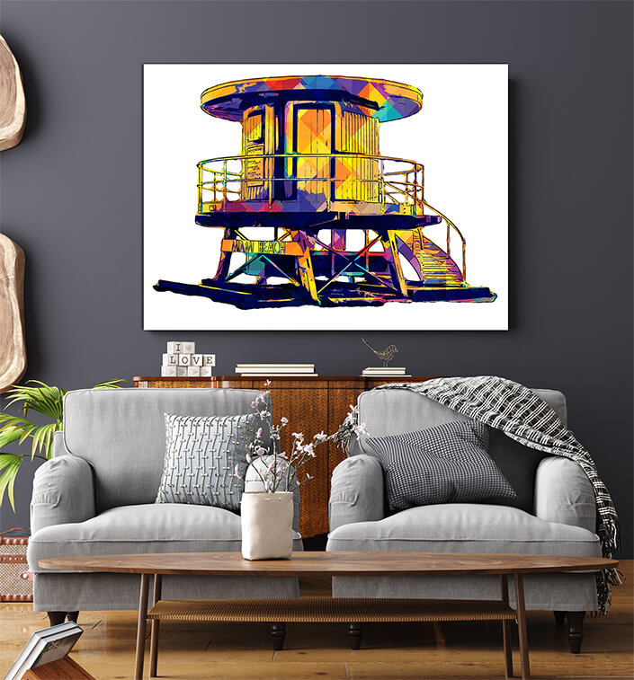 WEB006 0015 MS 0024 45053856 pop art illustration of lifeguard hut in miami beach florida usa AOAY7112