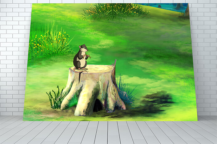 WEB006 0019 ML 0036 47489198 vole mouse on a stump in a field AOAY5935