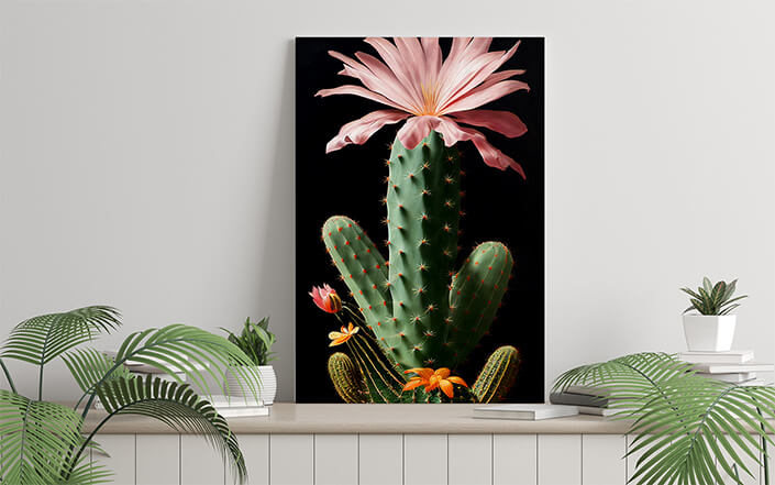 WEB006 0026 ML 0006 49139418 an artistic illustration of a pink cactus flower and its prickly stem AOAY8235