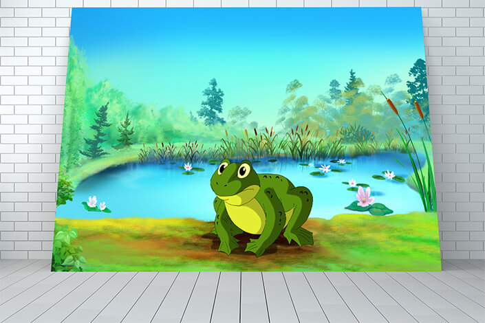 WEB006 0030 ML 0025 48023424 big green toad near a pond illustration AOAY5955