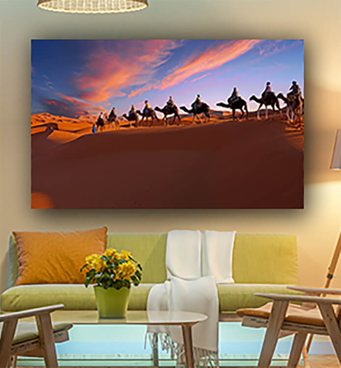 WEB006 0030 ML 0035 39990382 camel caravan going through the Sahara desert in Morocco at sunset AOAY5243