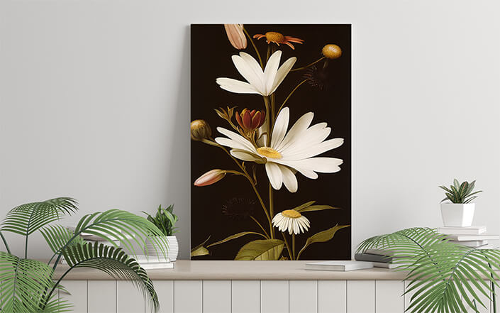 WEB006 0044 ML 0046 49132474 white daisy flowers illustration on black background AOAY8193