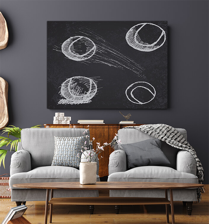 WEB006 0061 MS 0040 33983670 tennis ball sketch set on blackboard AOAY5710